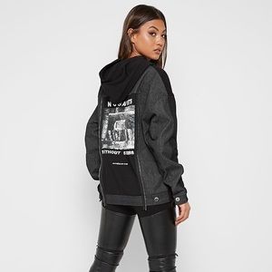 Maniere De Voir NO SAINTS JERSEY DENIM OVERSIZED HOODIE - BLACK Size: UK 6